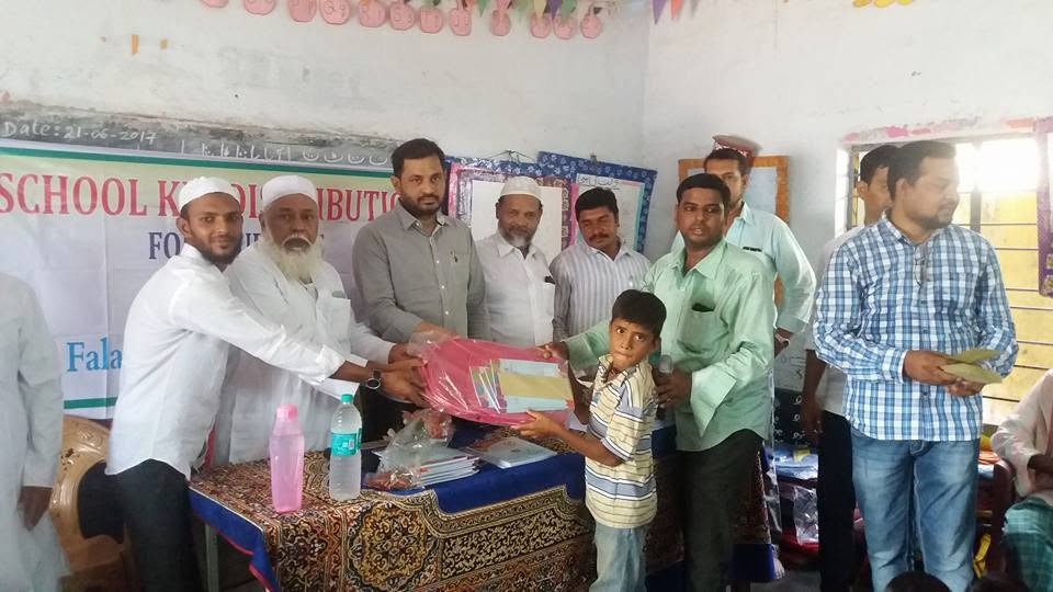 School supply distribution to a young student